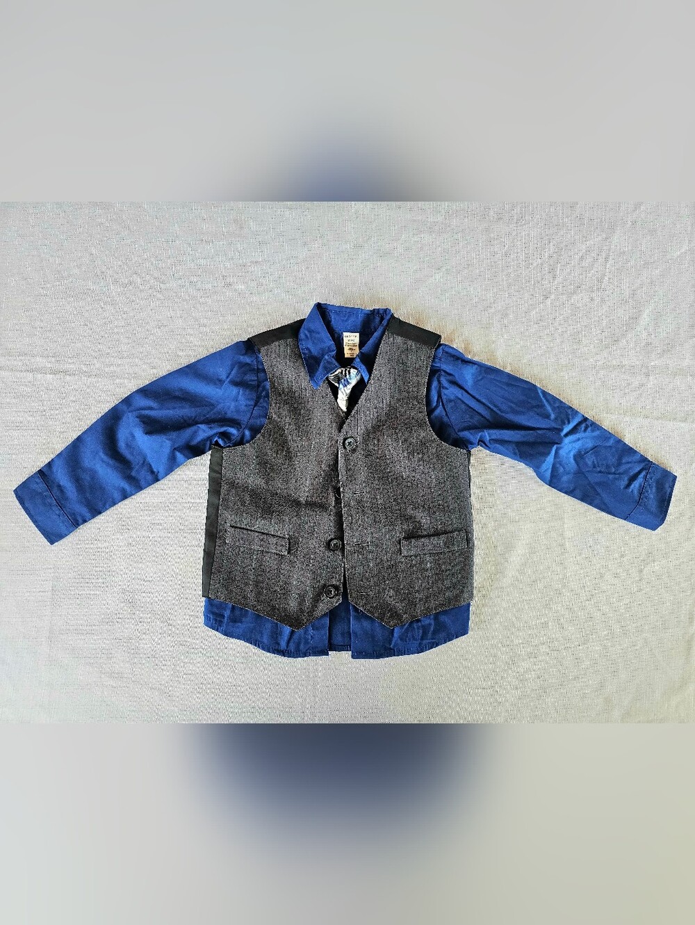 George 2 Piece Dress Up Blue Shirt With Gray Vest & Striped Tie Boys Toddler 3T
